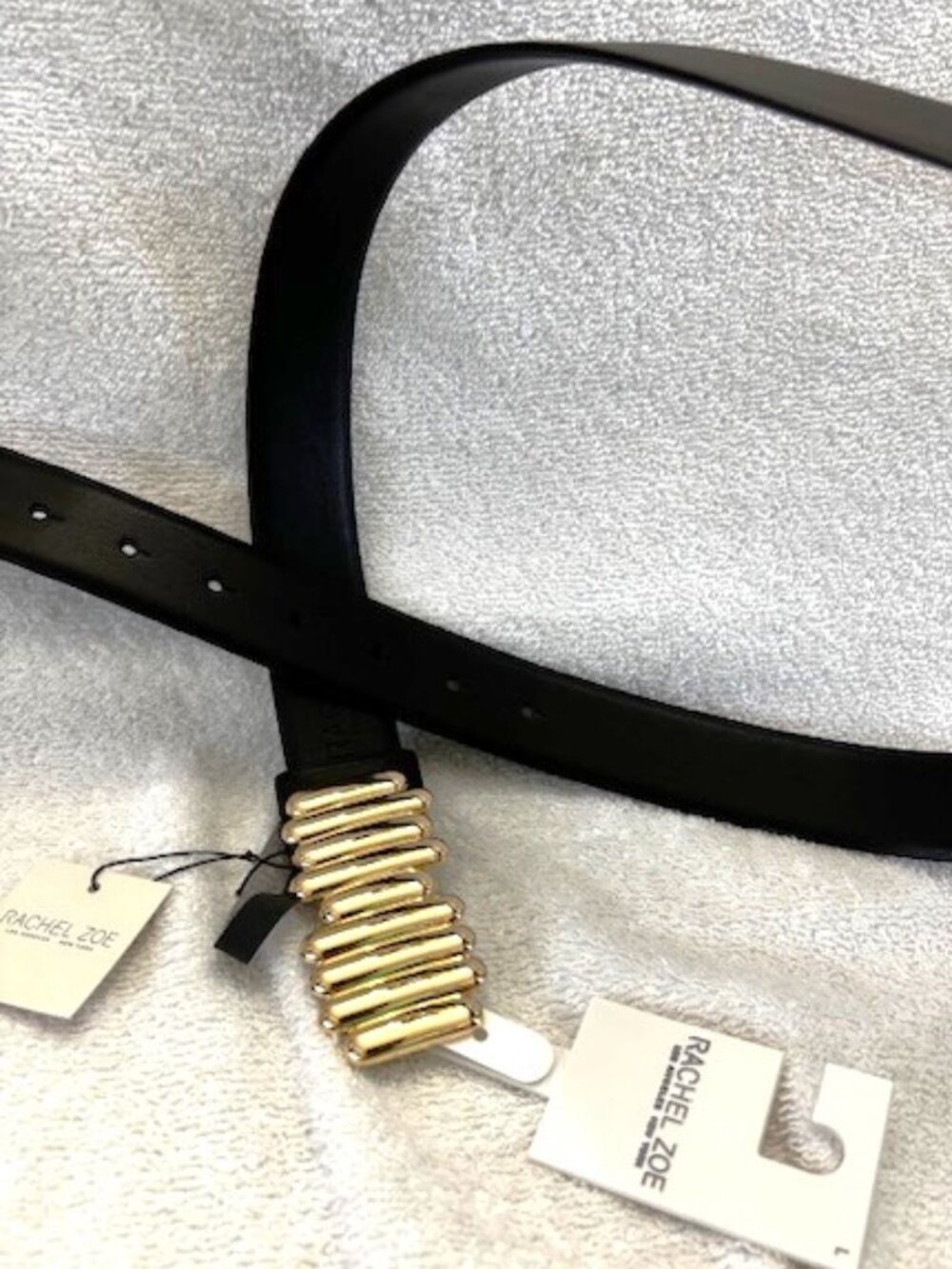 Rachel Zoe black belt with highly polished buckle NWT Size L